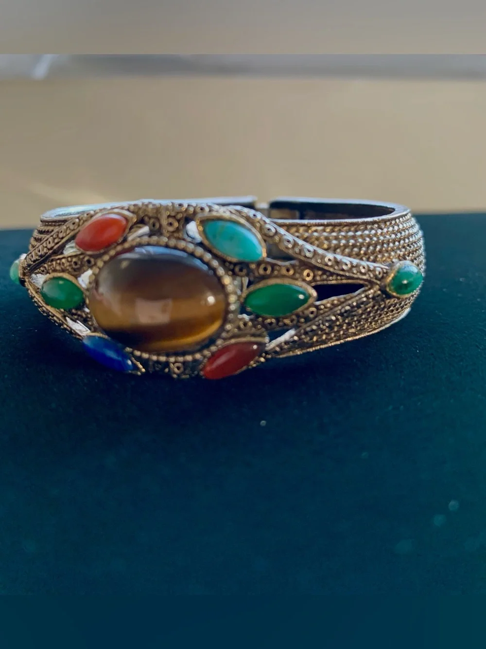 Beautiful Vintage Women's Desire Bangle Hidden Watch with Cabachon Stones